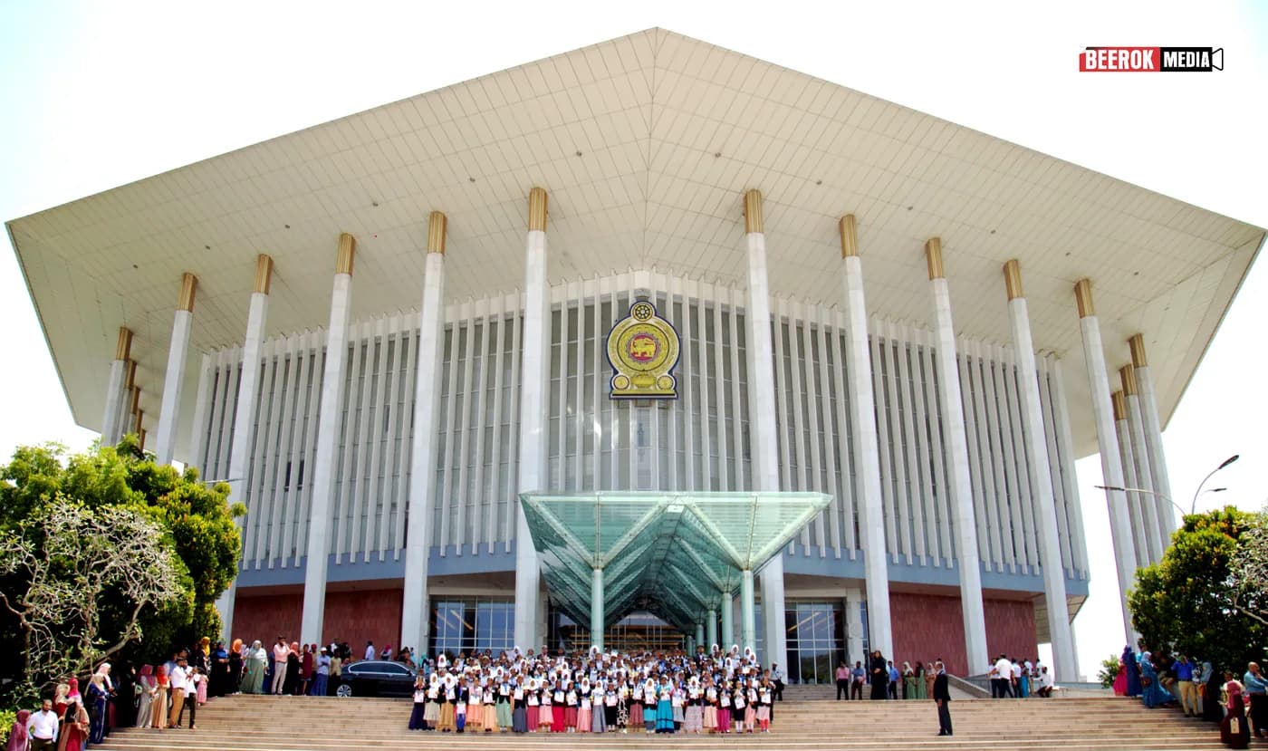 Students gathered beneath the BMICH facade